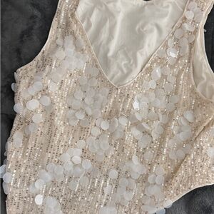 SHEIN Cream Sequin Embellished Top